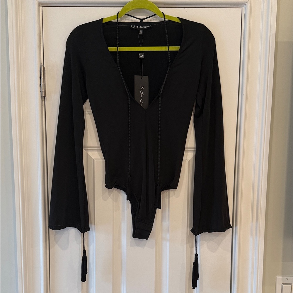 For Love And Lemons Black Tassel Bodysuit - Size Small